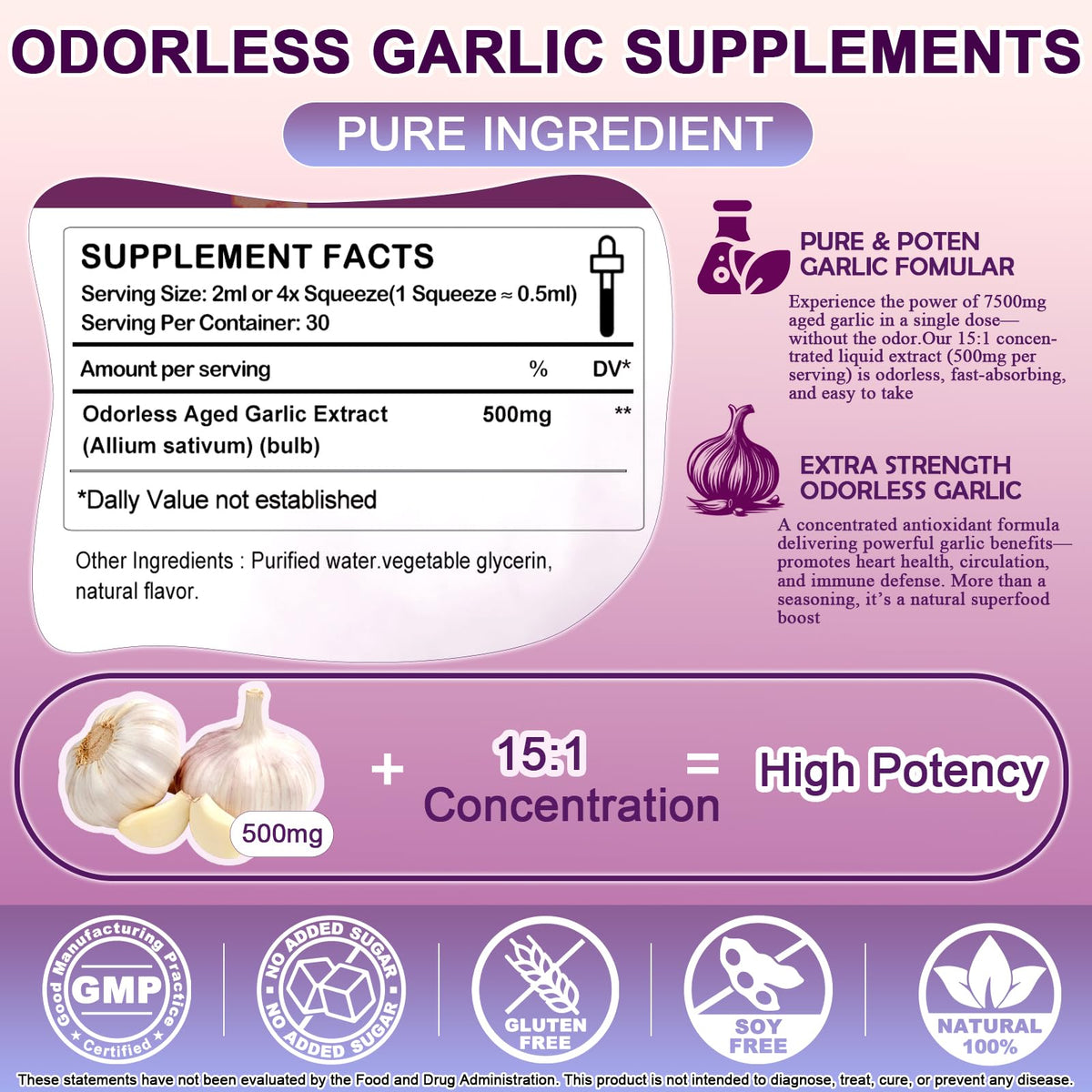 Organic Odorless Garlic Extract Liquid Drops 500mg F21962