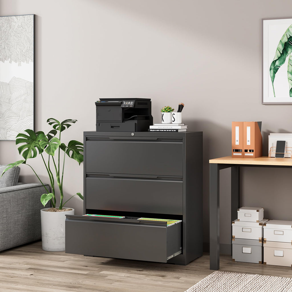 Black 3 Drawer Lockable Metal Lateral File Cabinet W239217