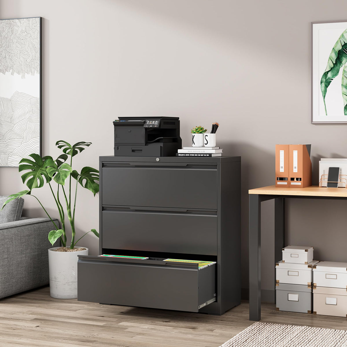 Black 3 Drawer Lockable Metal Lateral File Cabinet W239217