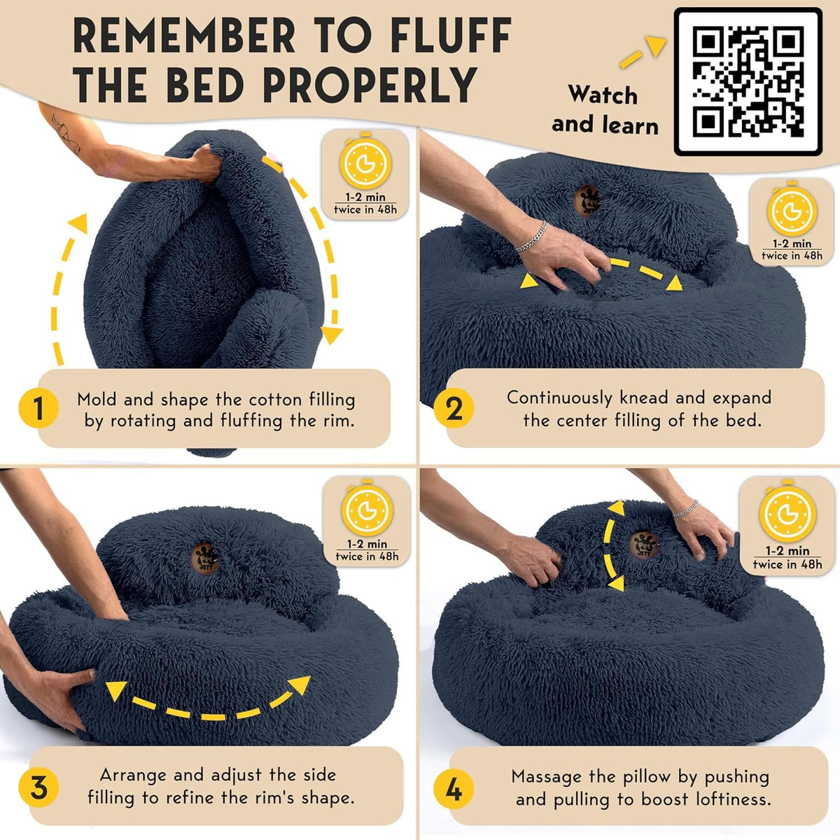 Medium Size Washable Anti-Slip Fluffy Plush Round Dog Bed P28059