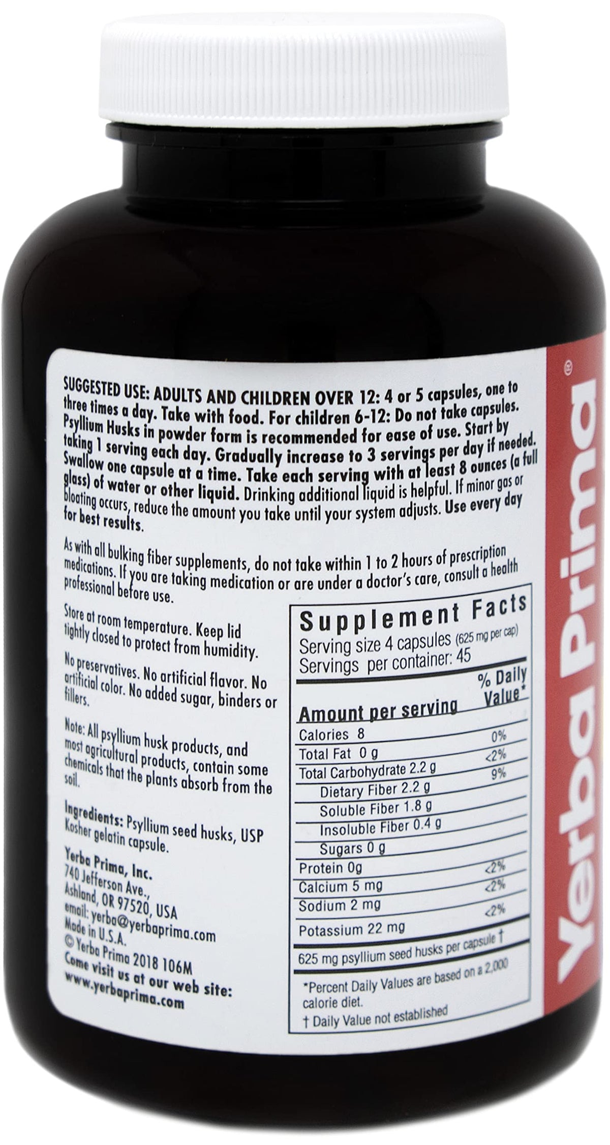 Psyllium Husks Caps Dietary Fiber 625 mg 180 Capsules K402772