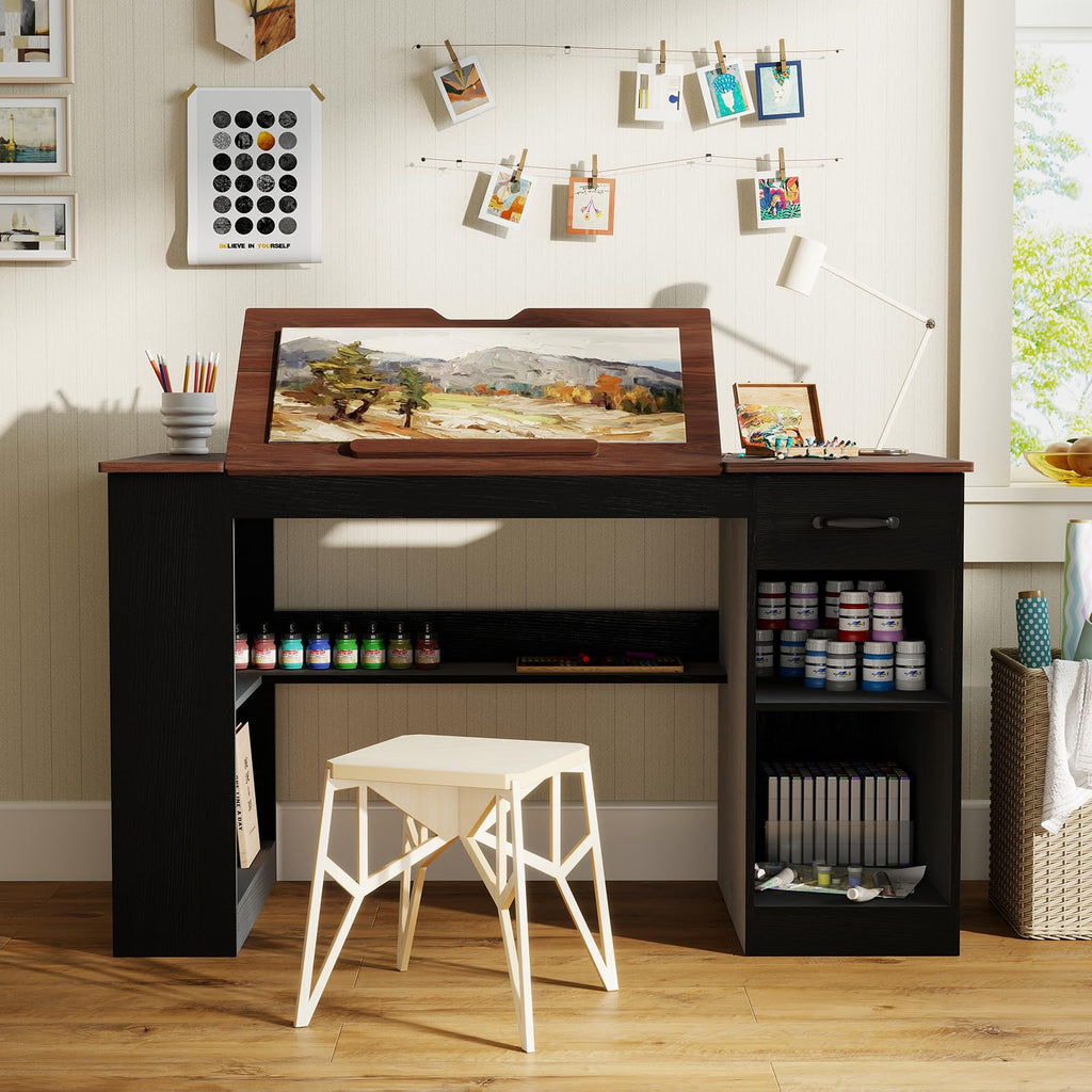 55.1" Black Drafting Table D40204