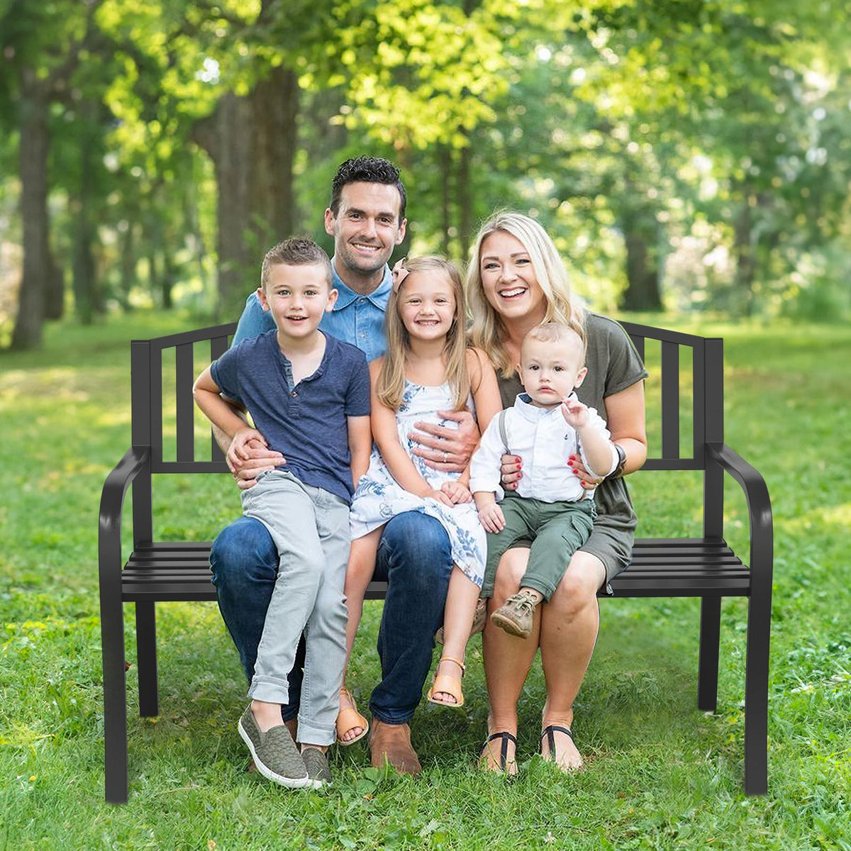 50" Iron Metal Outdoor Bench with Backrest and Armrests X62996