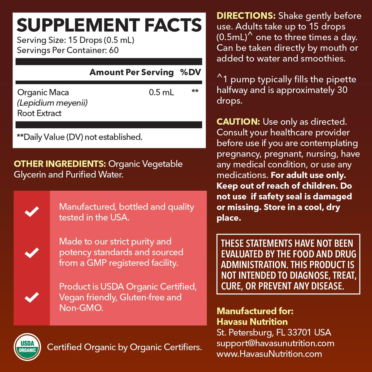 Organic Maca Root Liquid Unflavored 1fl oz V7369