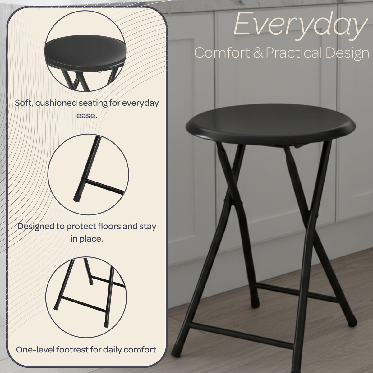 Black 18 Inch Portable Folding Stool F3005