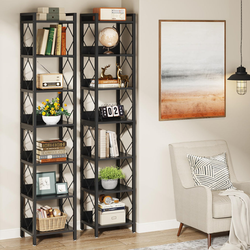 78.7 Inch Tall Skinny Narrow Black Bookshelf Bookcase G357