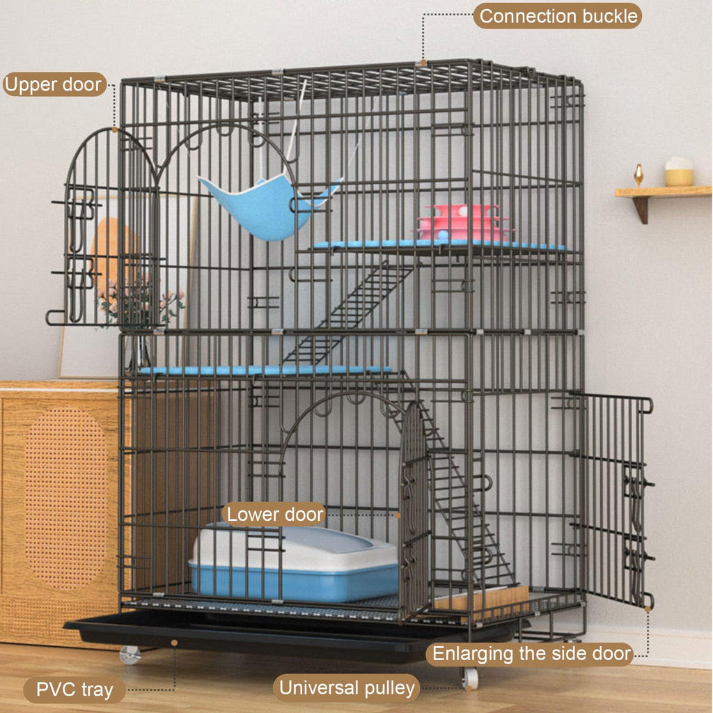 Collapsible Metal Wire Cat Cage with Wheels P563198