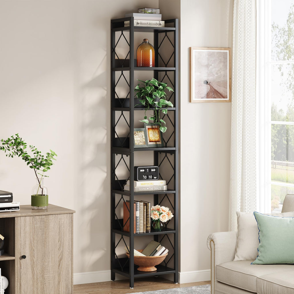 78.7 Inch Tall Skinny Narrow Black Bookshelf Bookcase G357