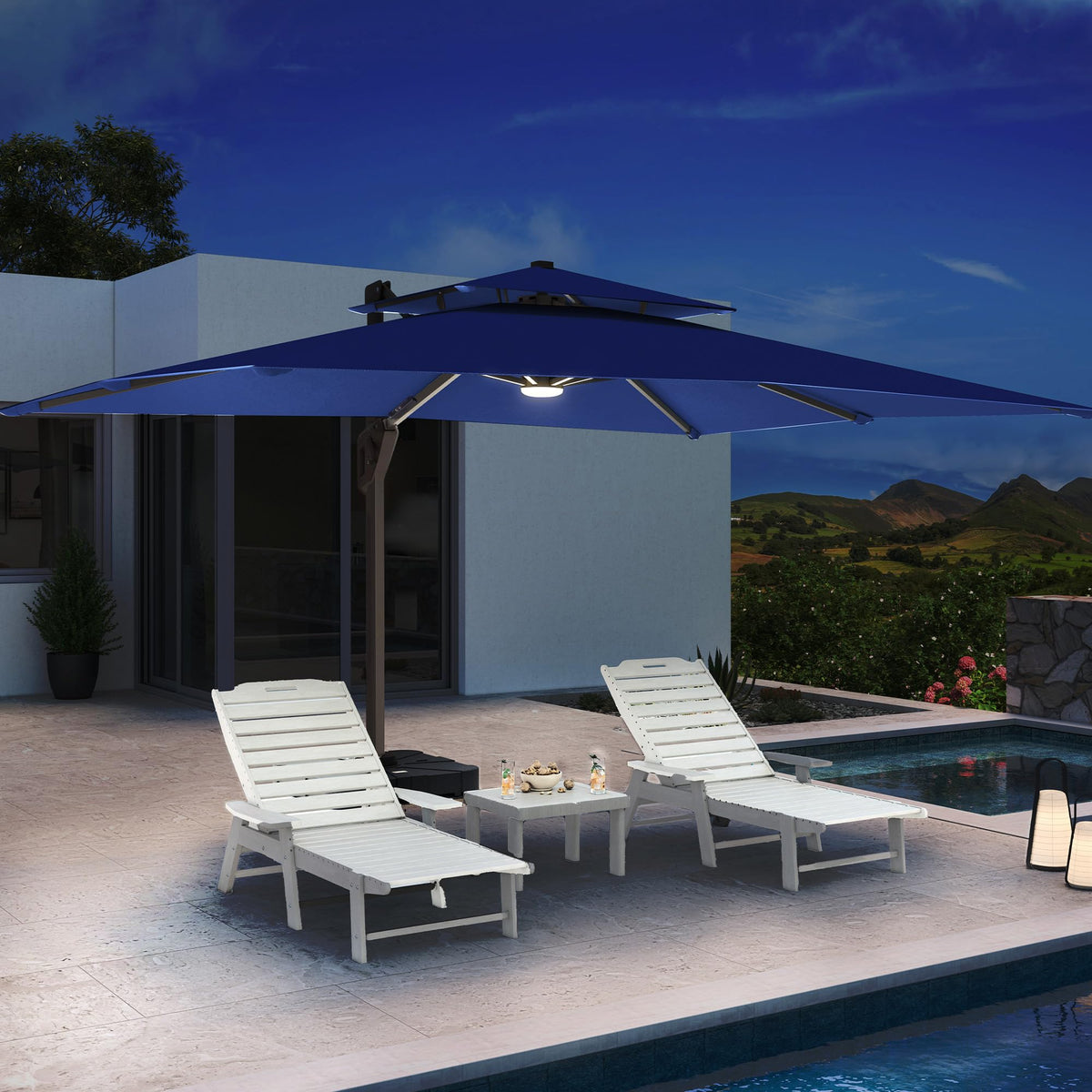 10 X 13 FT Cantilever Patio Umbrella with Lights & Base T9283