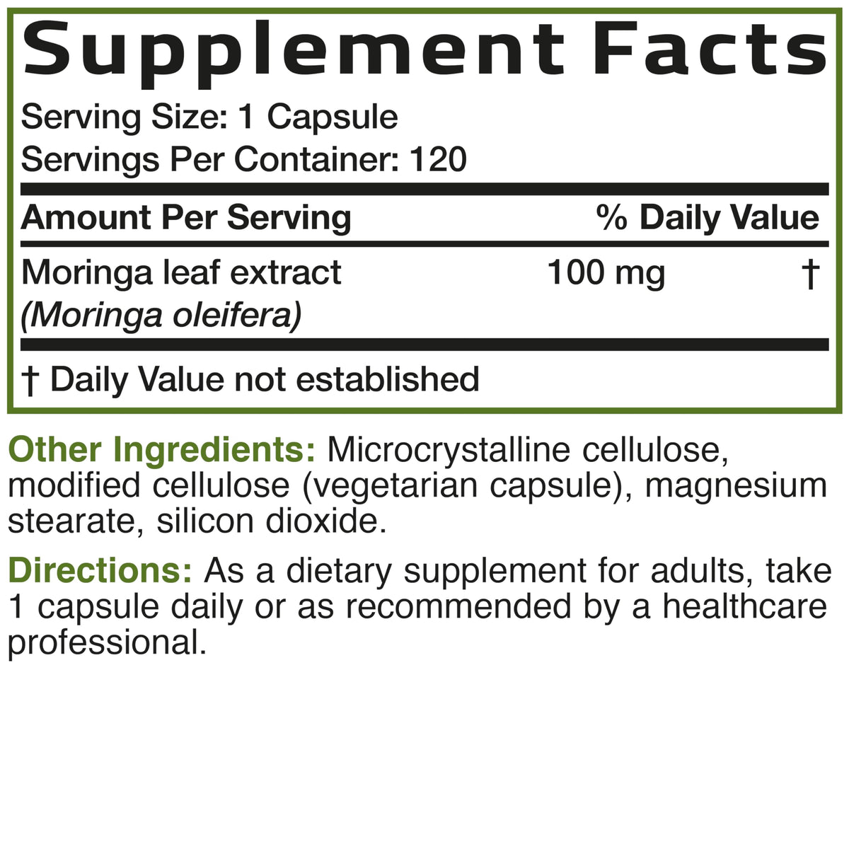 Moringa Oleifera 120 Count Capsules H614