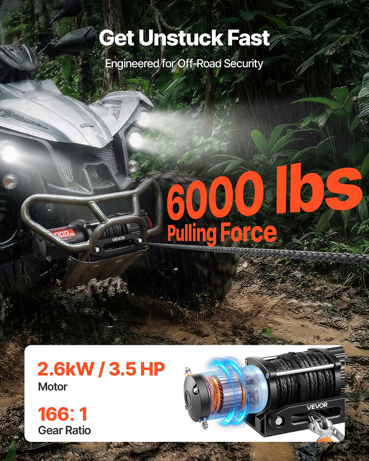 6000 lbs 12V Electric Winch with Synthetic Rope I486