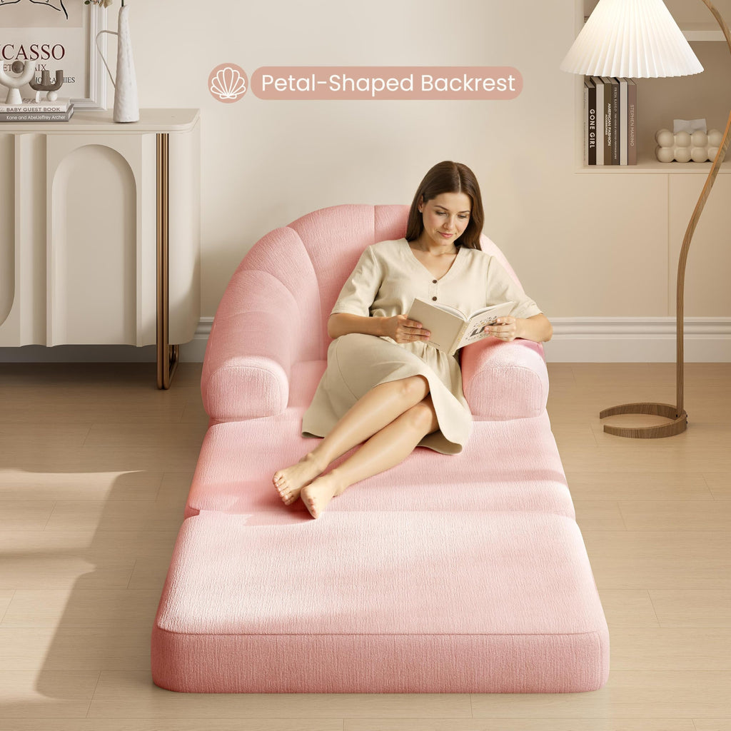 Pink Chenille Convertible Sofa Bed K145673