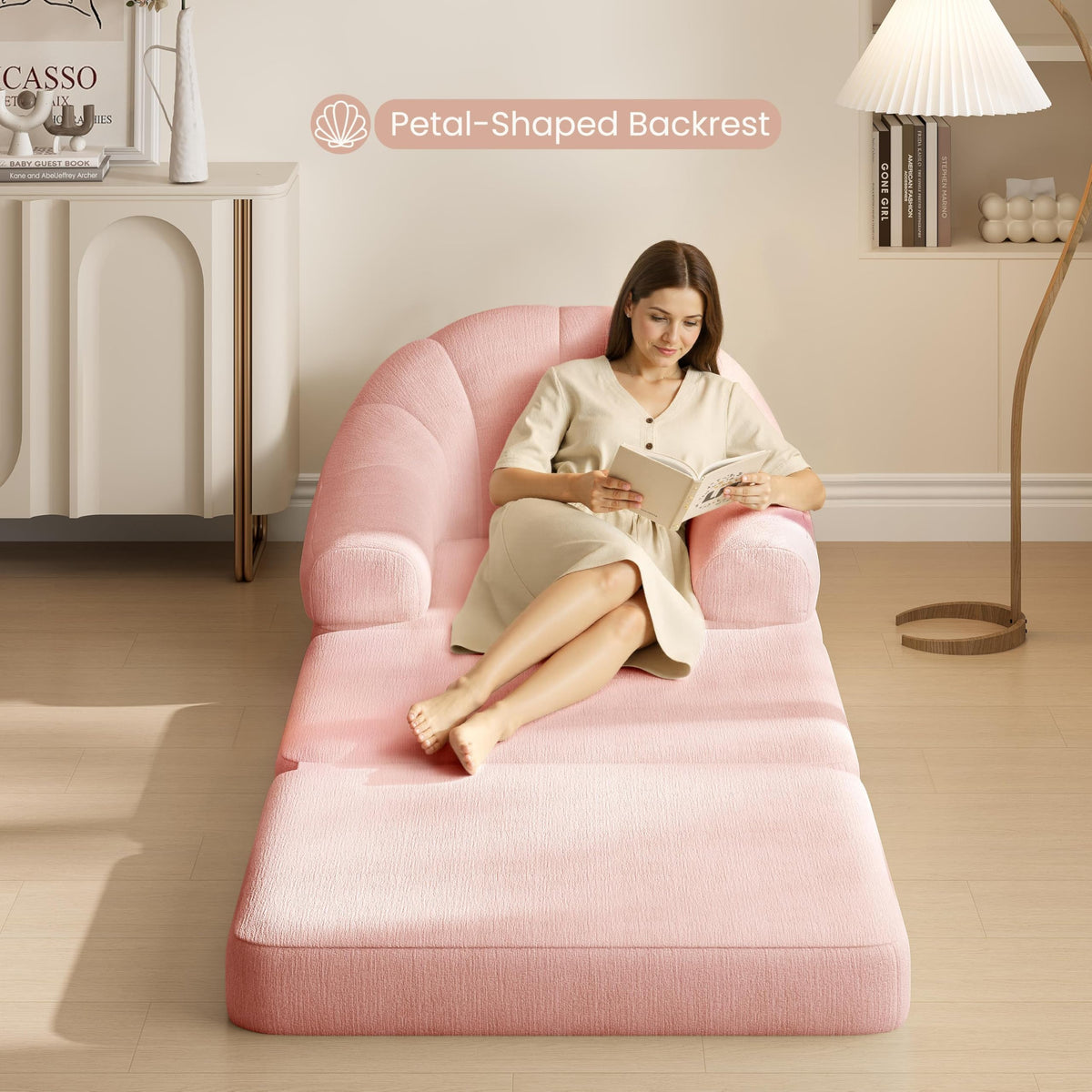 Pink Chenille Convertible Sofa Bed K145673