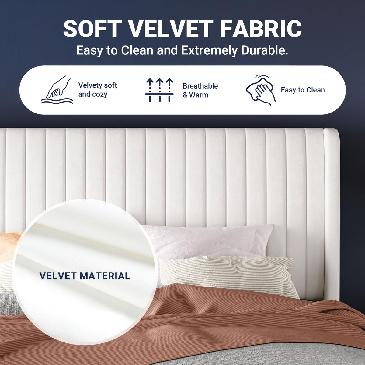 Queen Size White Velvet Upholstered Platform Bed T9242