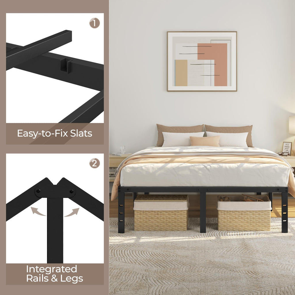 14 Inch Queen Size Black Metal Platform Bed Frame N3786