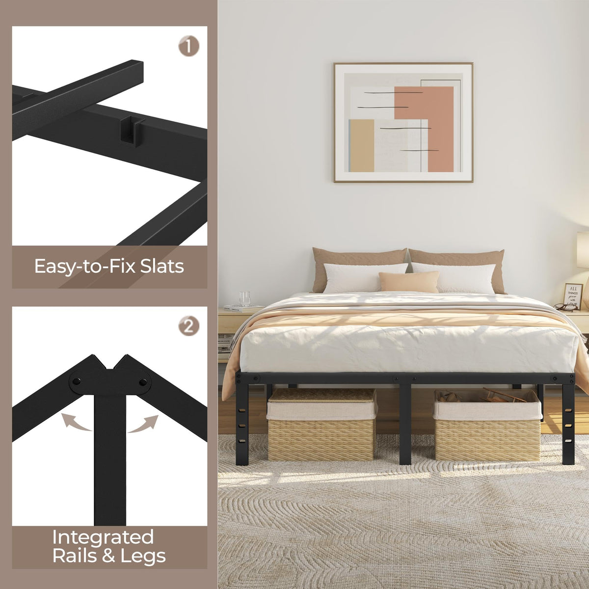 14 Inch Queen Size Black Metal Platform Bed Frame N3786