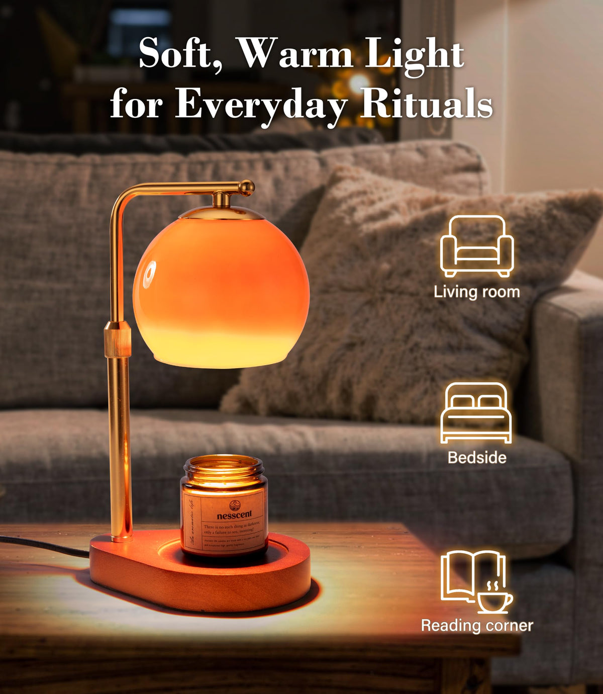 Amber Glass Candle Warmer Lamp Adjustable Height with Timer D177763