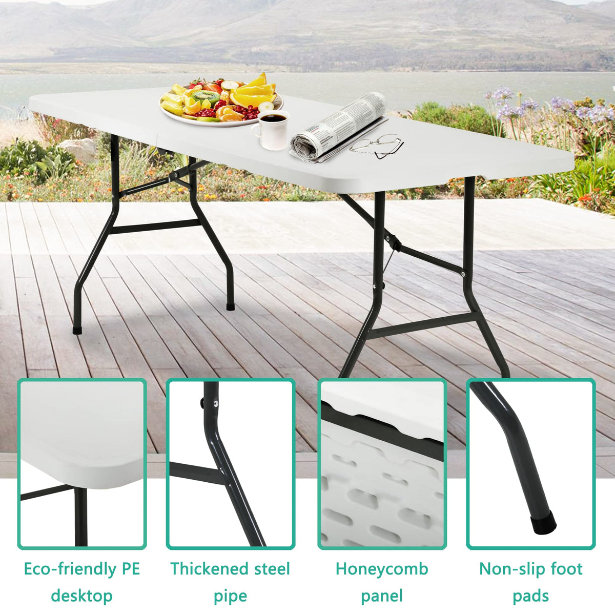 6FT White Portable Plastic Folding Table Z8683