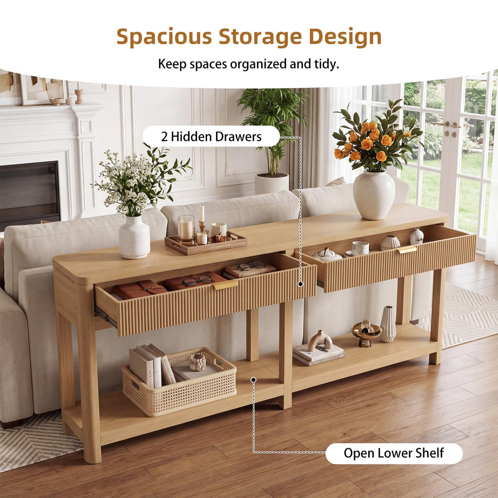 71" Oak Console Table with Storage H9004