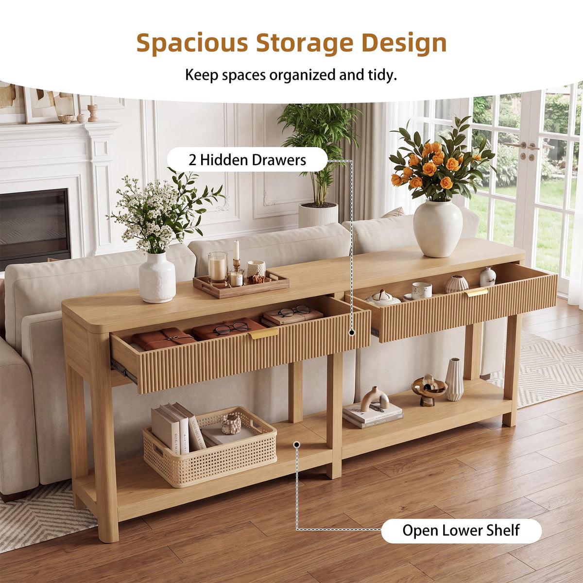 71" Oak Console Table with Storage H9004