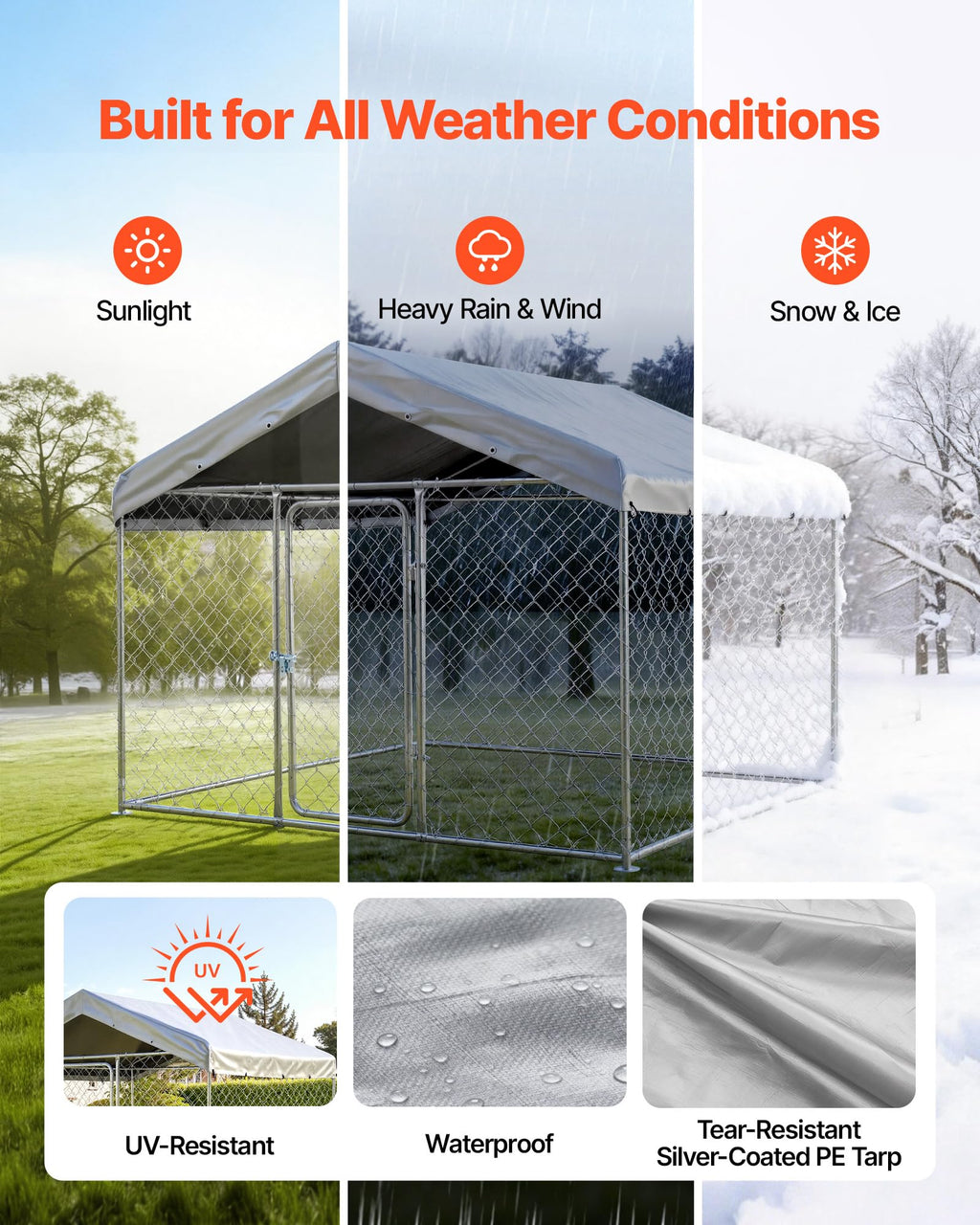 Outdoor Dog Kennel, 6.56 x 6.56 x 5.25 ft with UV-Resistant & Waterproof Roof Cover D27972