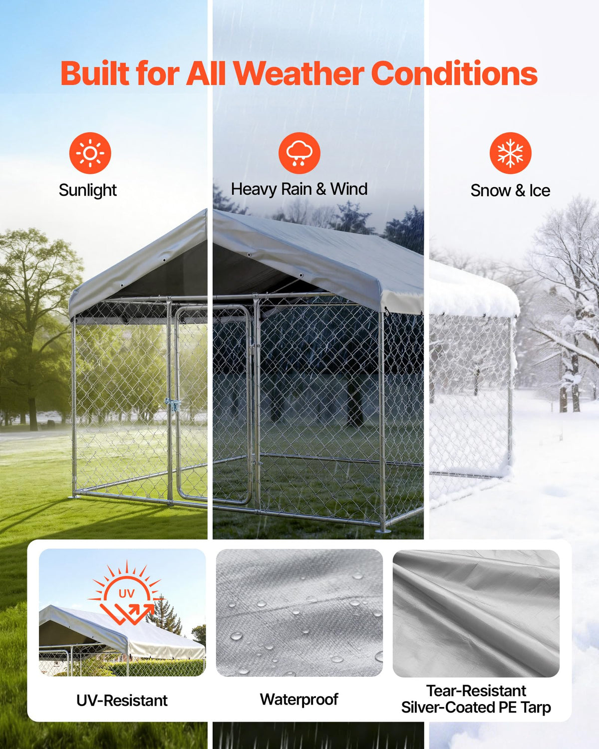 Outdoor Dog Kennel, 6.56 x 6.56 x 5.25 ft with UV-Resistant & Waterproof Roof Cover D27972