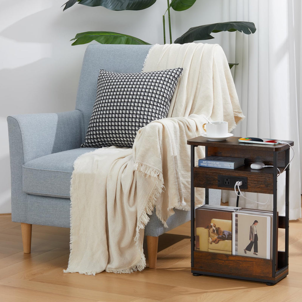 Narrow Side Table with Charging Station I627