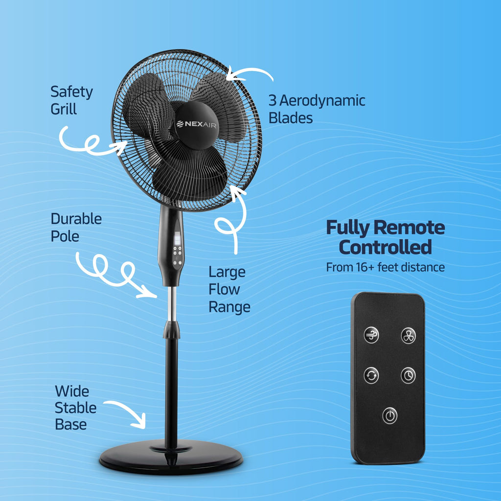 16 Inch Oscillating Pedestal Fan with Remote Control, 3 Speed, Adjustable Height M18018