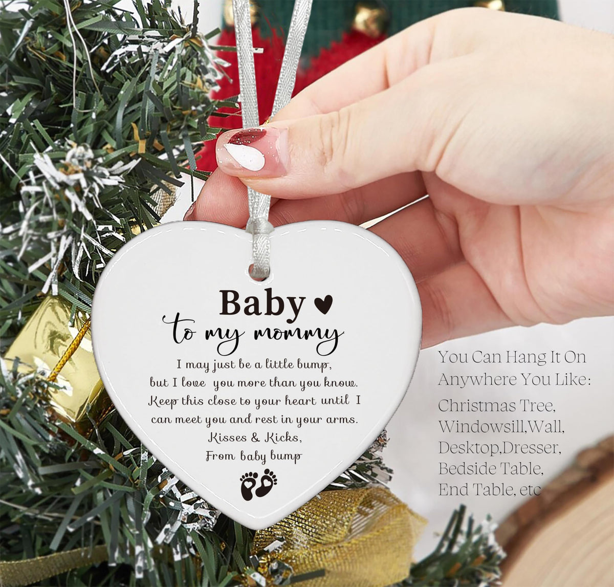 White Ceramic Heart Shaped Ornament V539482