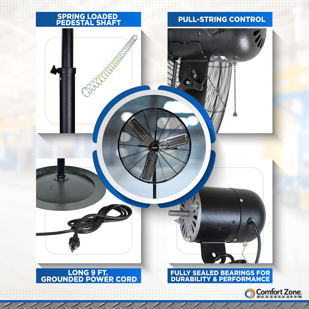 Industrial Pedestal Fan, 30 inch, 3 Speed, Adjustable Height, Metal X639