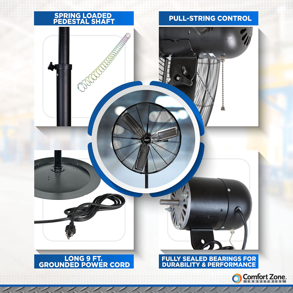 Industrial Pedestal Fan, 30 inch, 3 Speed, Adjustable Height, Metal X639