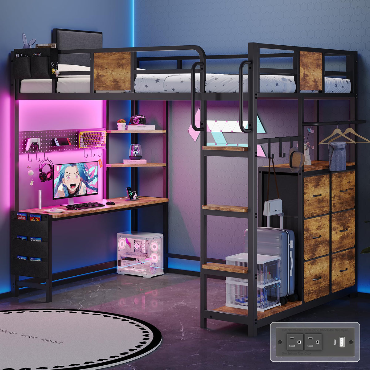 Twin Loft Bed with Desk and 6 Storage Drawers O417576