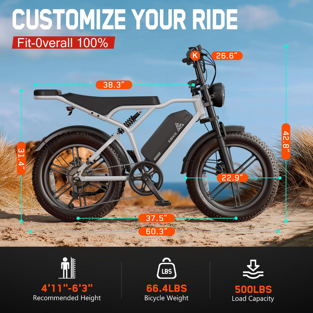 48V 15/25Ah Battery 2000W Peak Motor Electric Bike U523