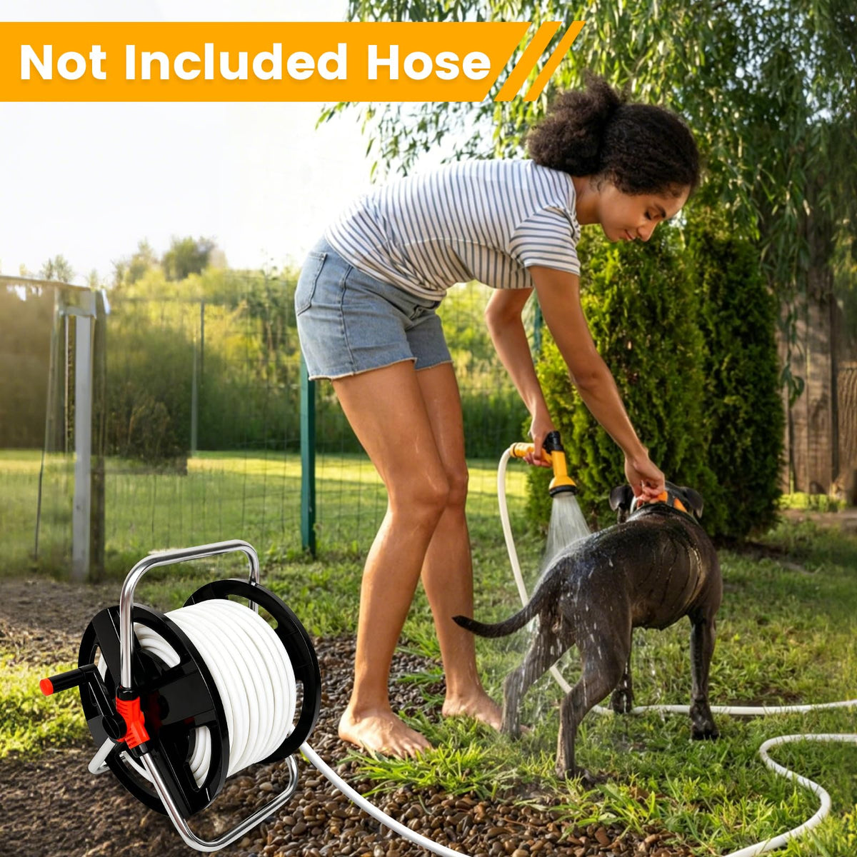 Heavy Duty Aluminum Hand Cranked Hose Reel Cart with 114ft Capacity V793