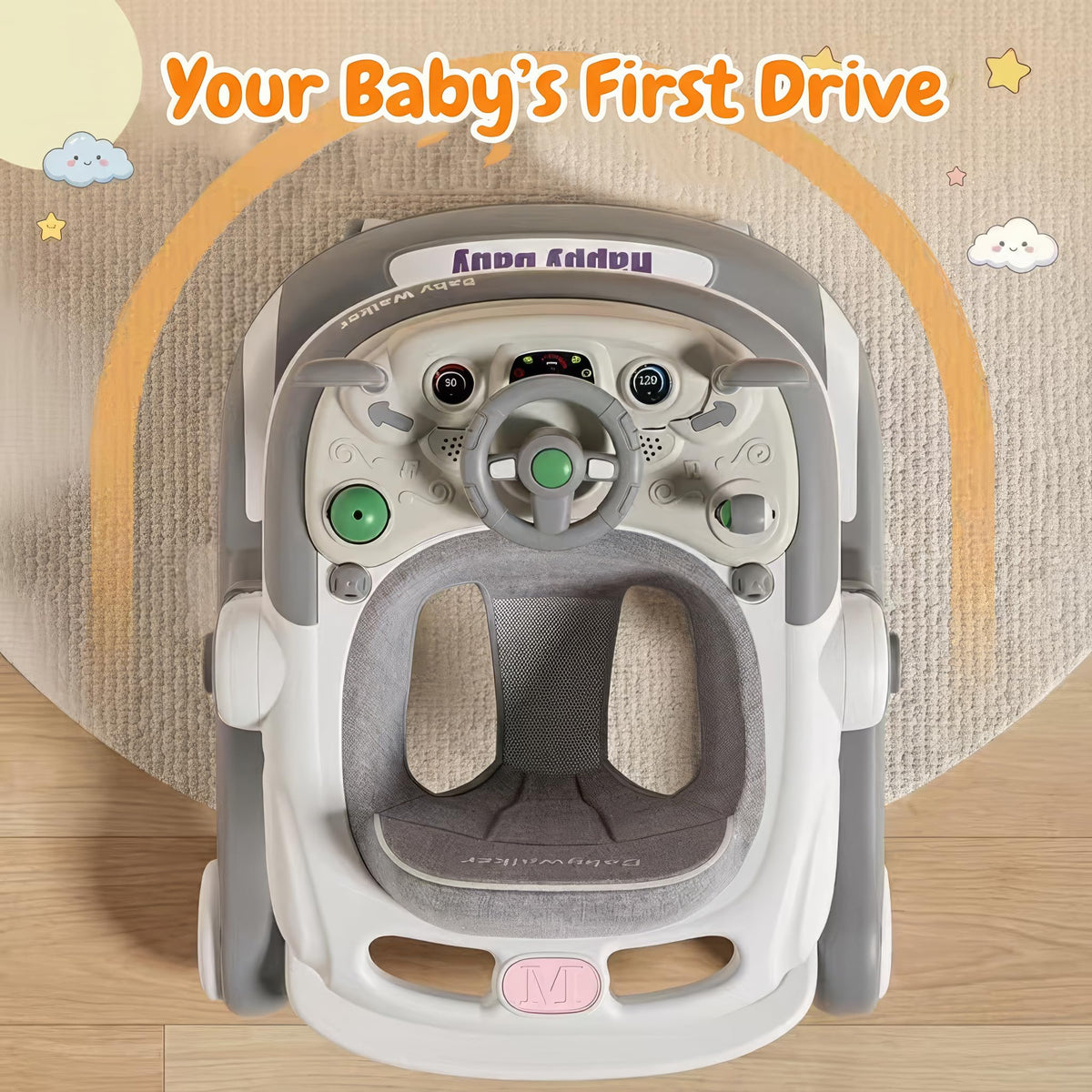 Foldable Baby Walker with Wheels and Bouncing Foot Mat L8238