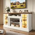 58" White TV Stand with Glass Door Storage Cabinet A955
