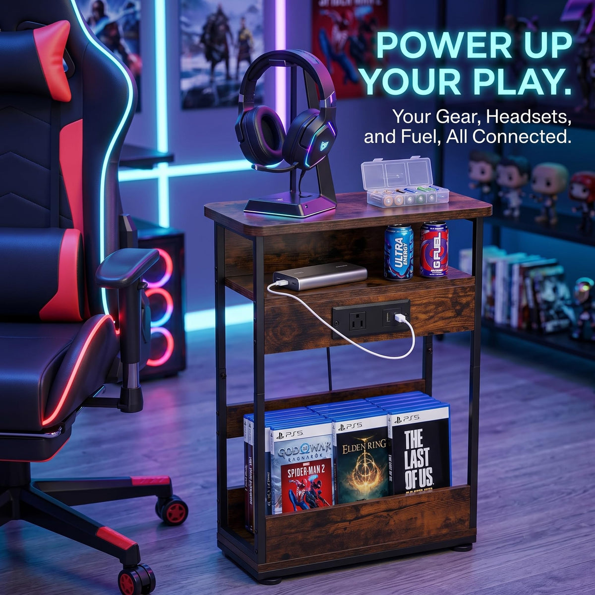 Narrow Side Table with Charging Station I627