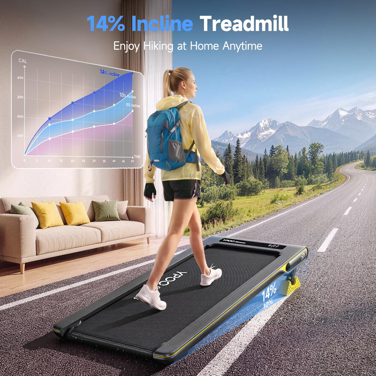 Walking Pad with 14% Incline Under Desk Treadmill A12313