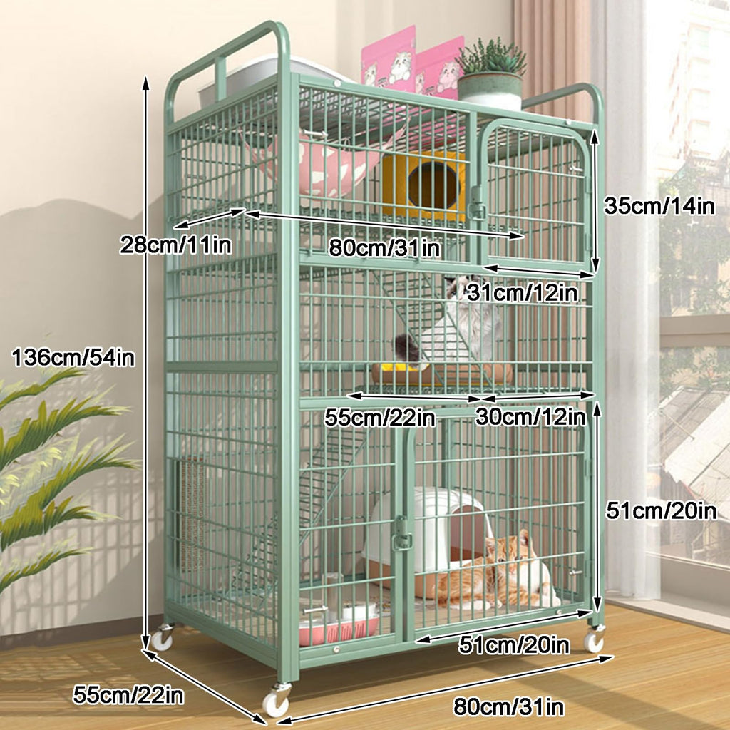 4-Tier Metal Wire Cat Cage with Wheels O900557