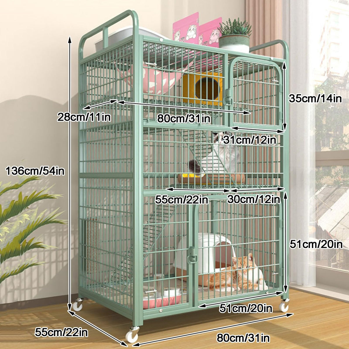 4-Tier Metal Wire Cat Cage with Wheels O900557