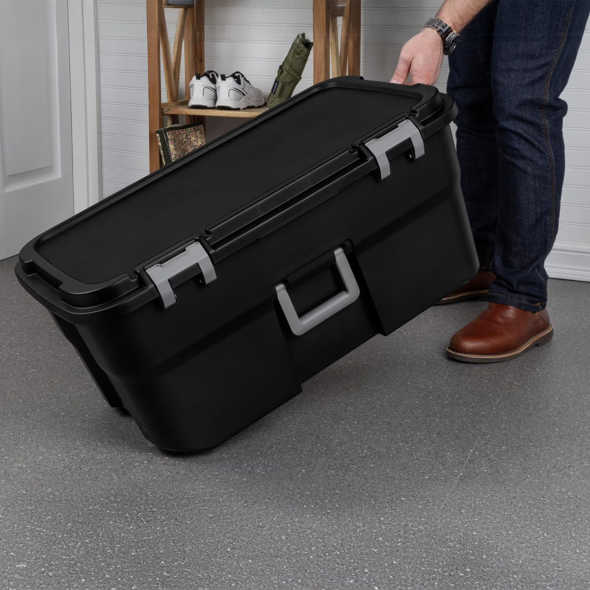 Black 22 Gallon Wheeled Plastic Footlocker A3805
