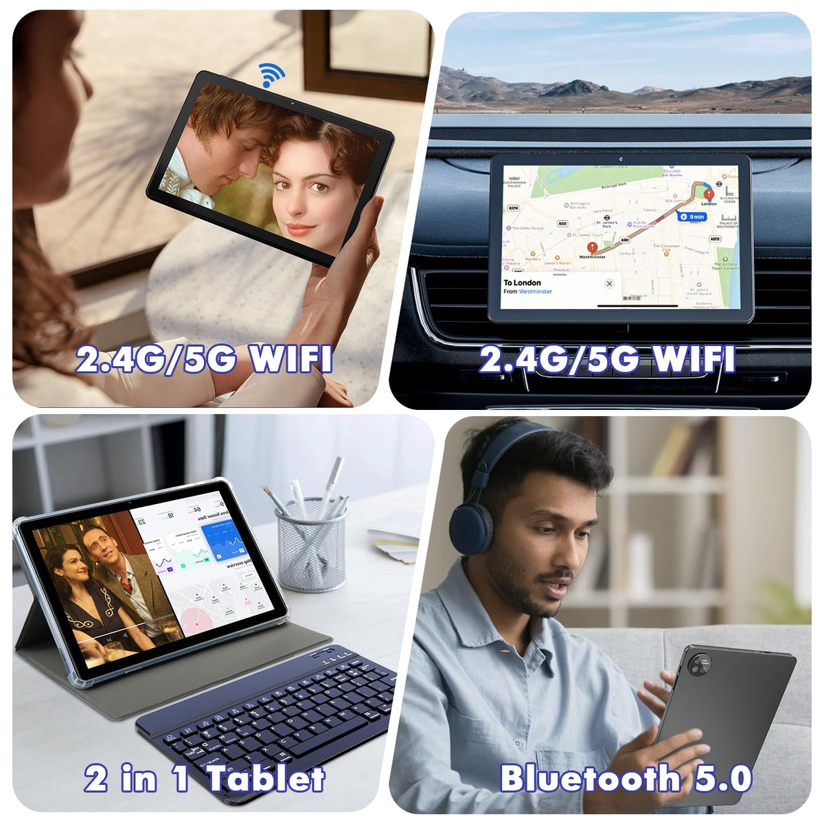10.1 Inch Android 15 Tablet, 24GB RAM 128GB ROM, 1280 x 800 HD Display, 6000mAh Battery, 5MP+8MP Camera (Black) D18387