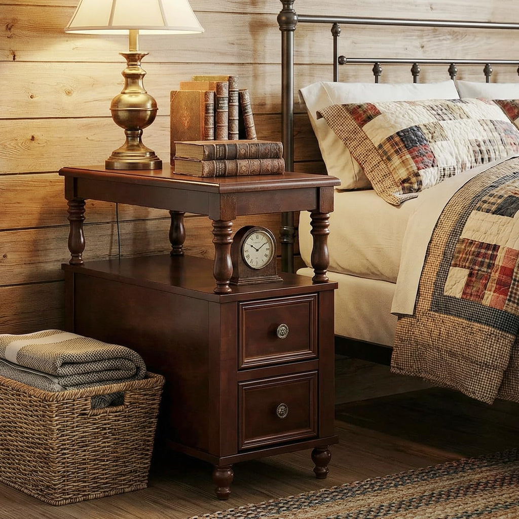 Cherry Finish Wood End Table with 2 Drawers Q269058