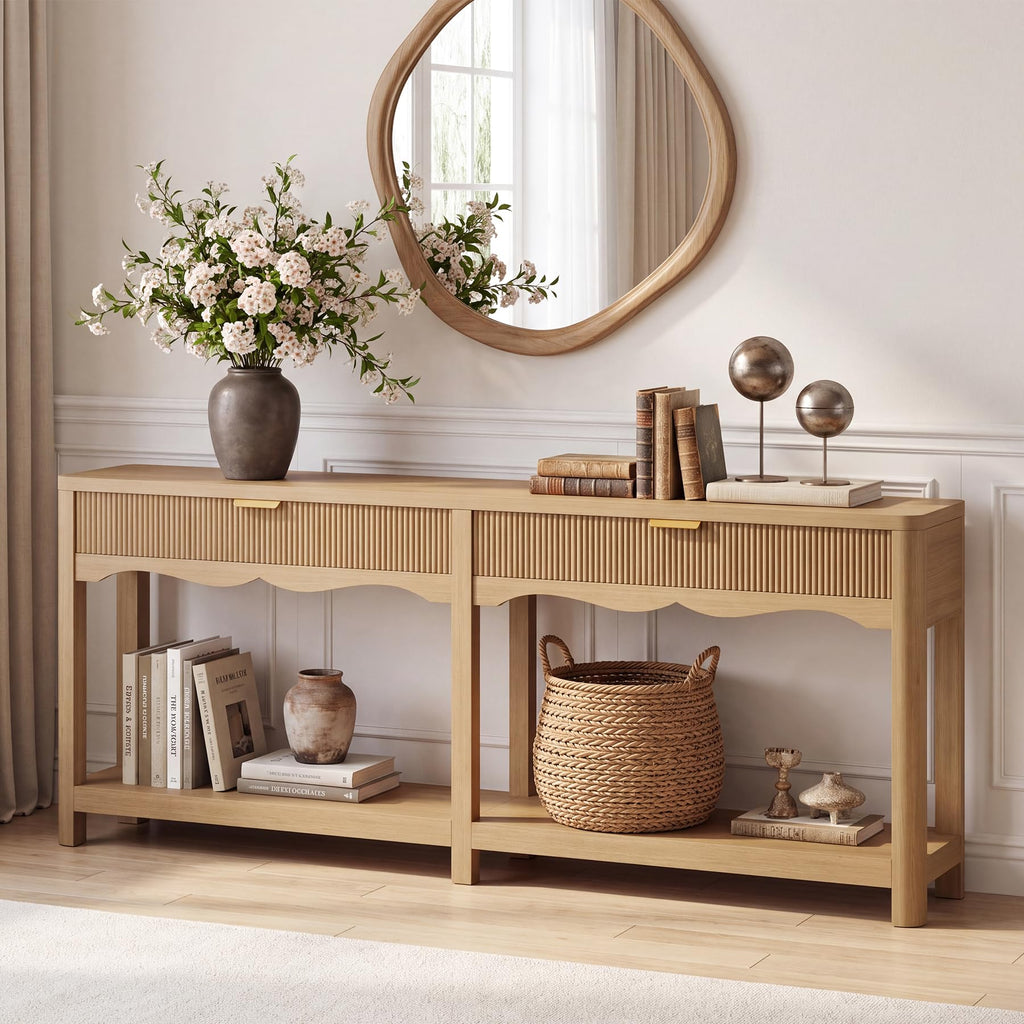 71" Oak Console Table with Storage H9004