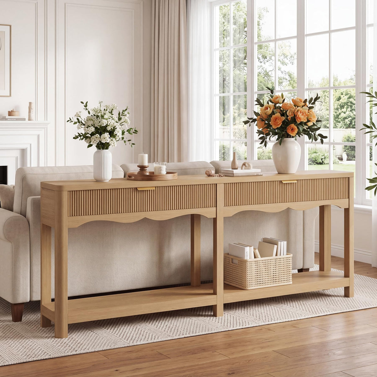 71" Oak Console Table with Storage H9004