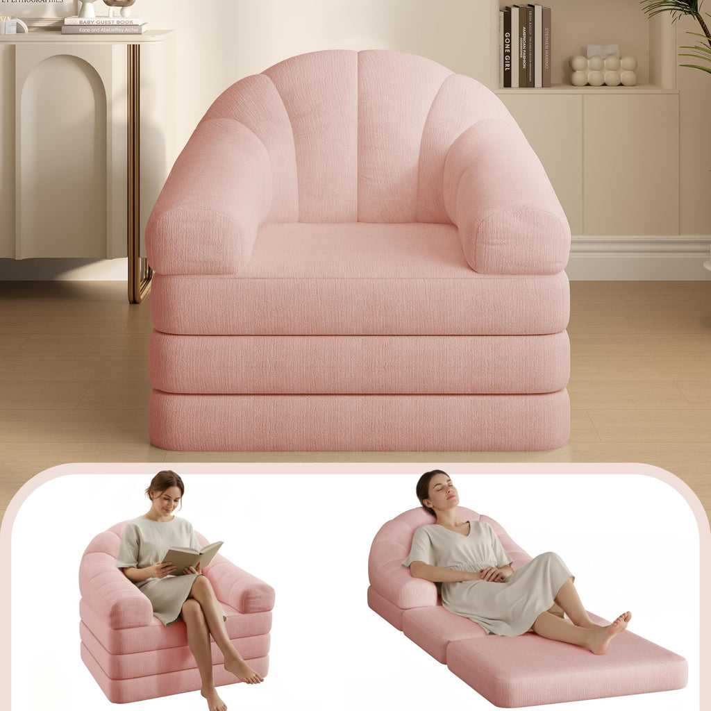 Pink Chenille Convertible Sofa Bed K145673