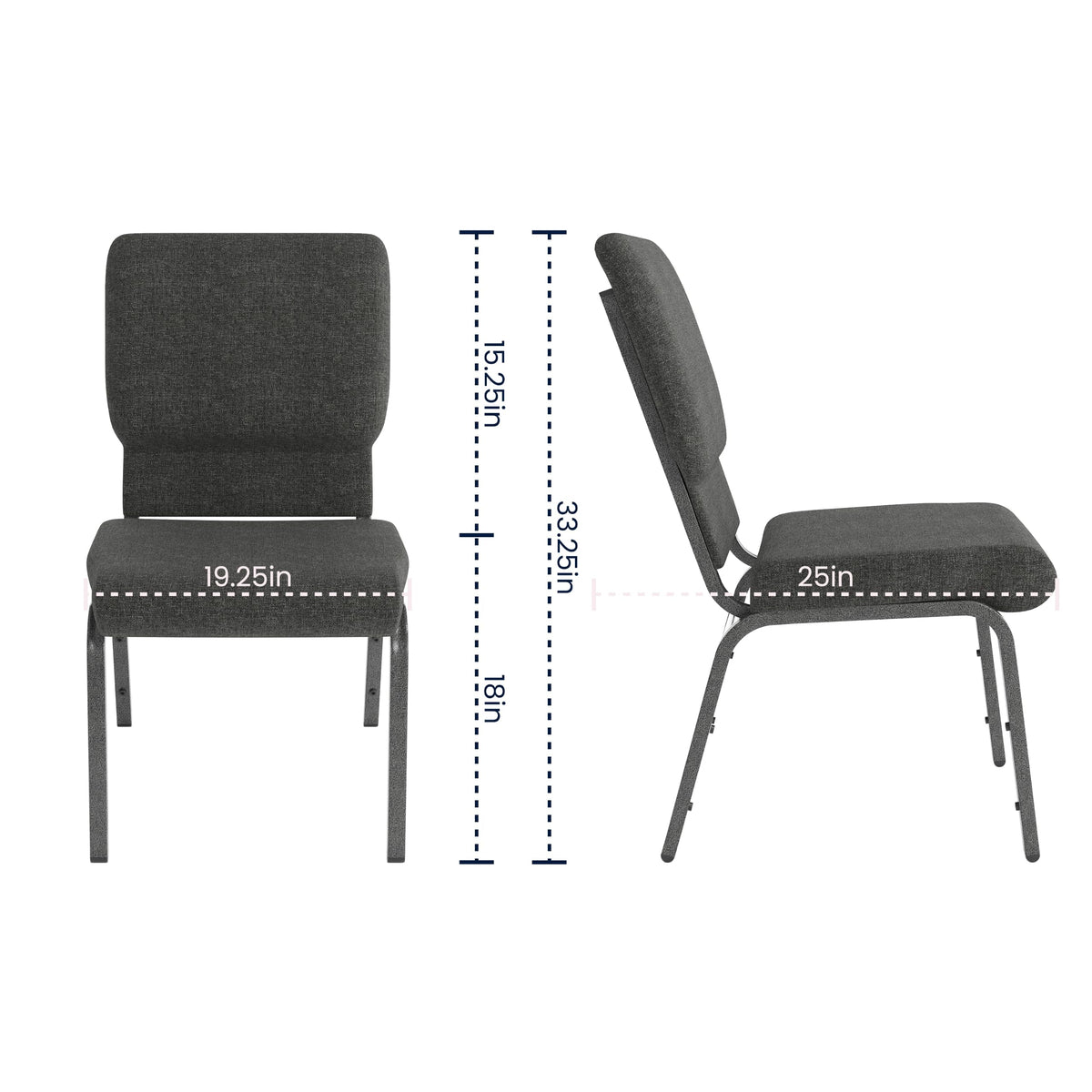 Dark Gray Fabric Stacking Church Chair 4 Pack D566014
