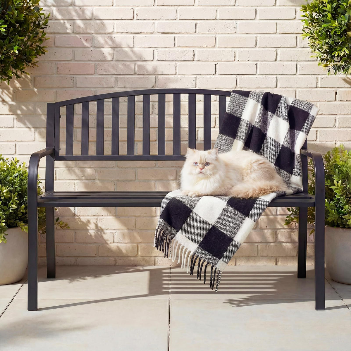 50" Iron Metal Outdoor Bench with Backrest and Armrests X62996