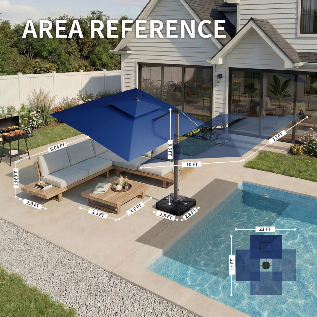 10 X 13 FT Cantilever Patio Umbrella with Lights & Base T9283