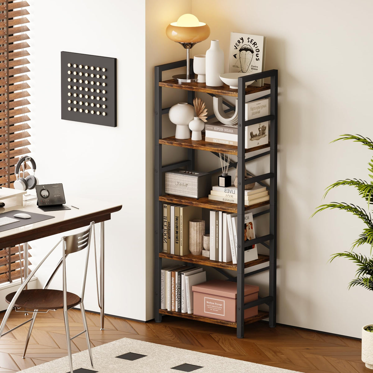 5 Tier Wood and Metal Bookshelf R148